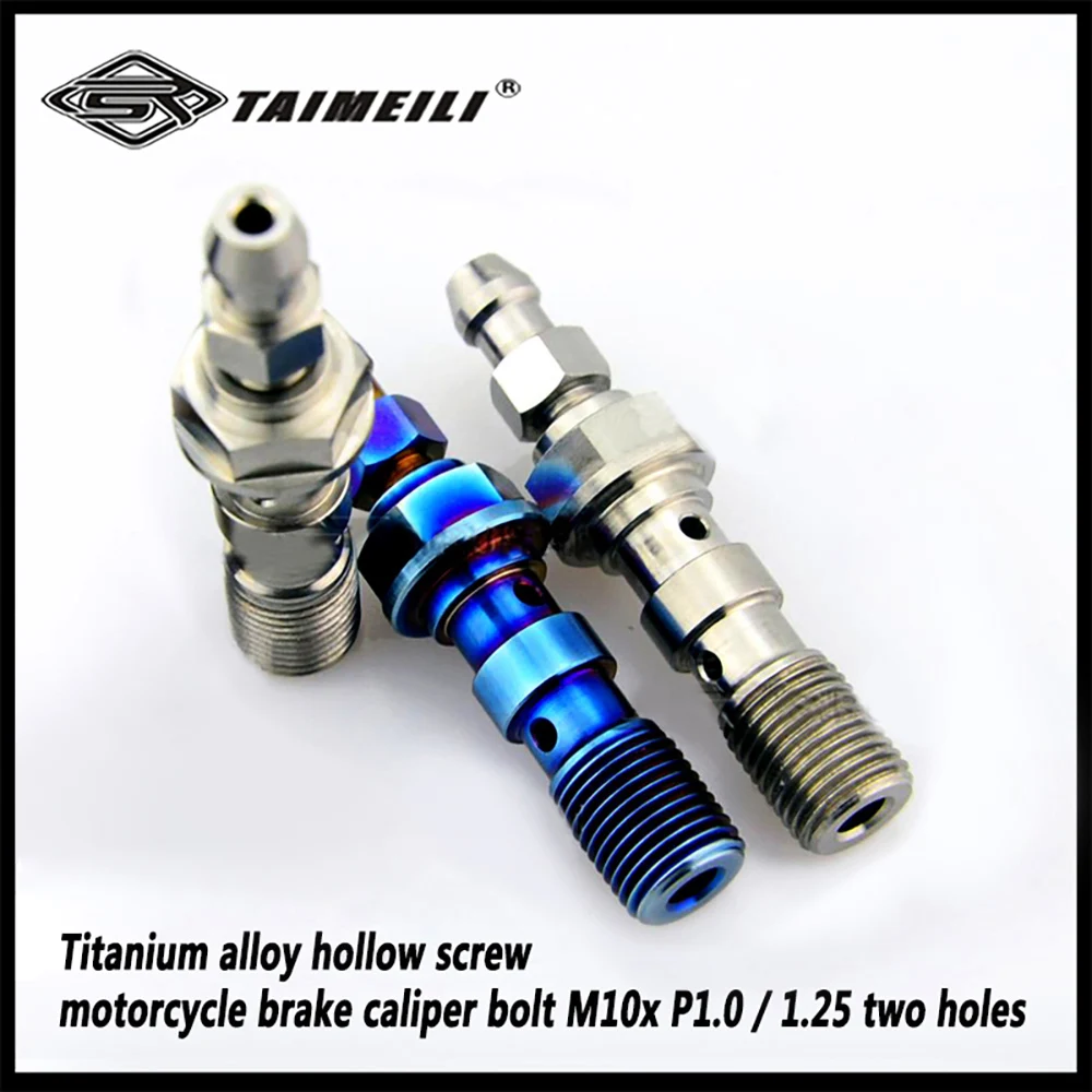 TAIMEILI Titanium Alloy Hollow Two Holes Brake Caliper Bolts M10 Pitch 1.0 / 1.25 Motorcycle Replacement Fasteners 1pcs