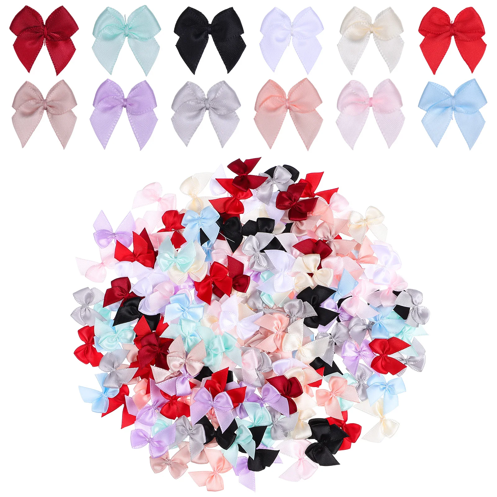 

180Pcs Mini Bowknot Small Satin Bows Vibrant Tiny Bows for Clothes Crafts Hair Hairpins Scrapbooking Gift Packaging Decor