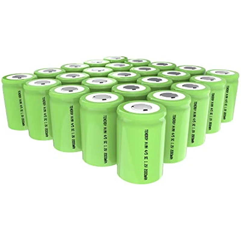 Tenergy 4/5 SubC 2000mAh NiMH Rechargeable Batteries, Flat top - 25 Pack