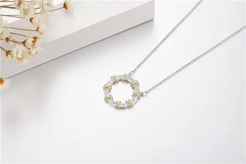 Fashion Round 0.2ct white Sapphire Gemstone Necklace Pendant 925 Sterling Silver 45cm Long Chain Necklaces For Women Jewelry