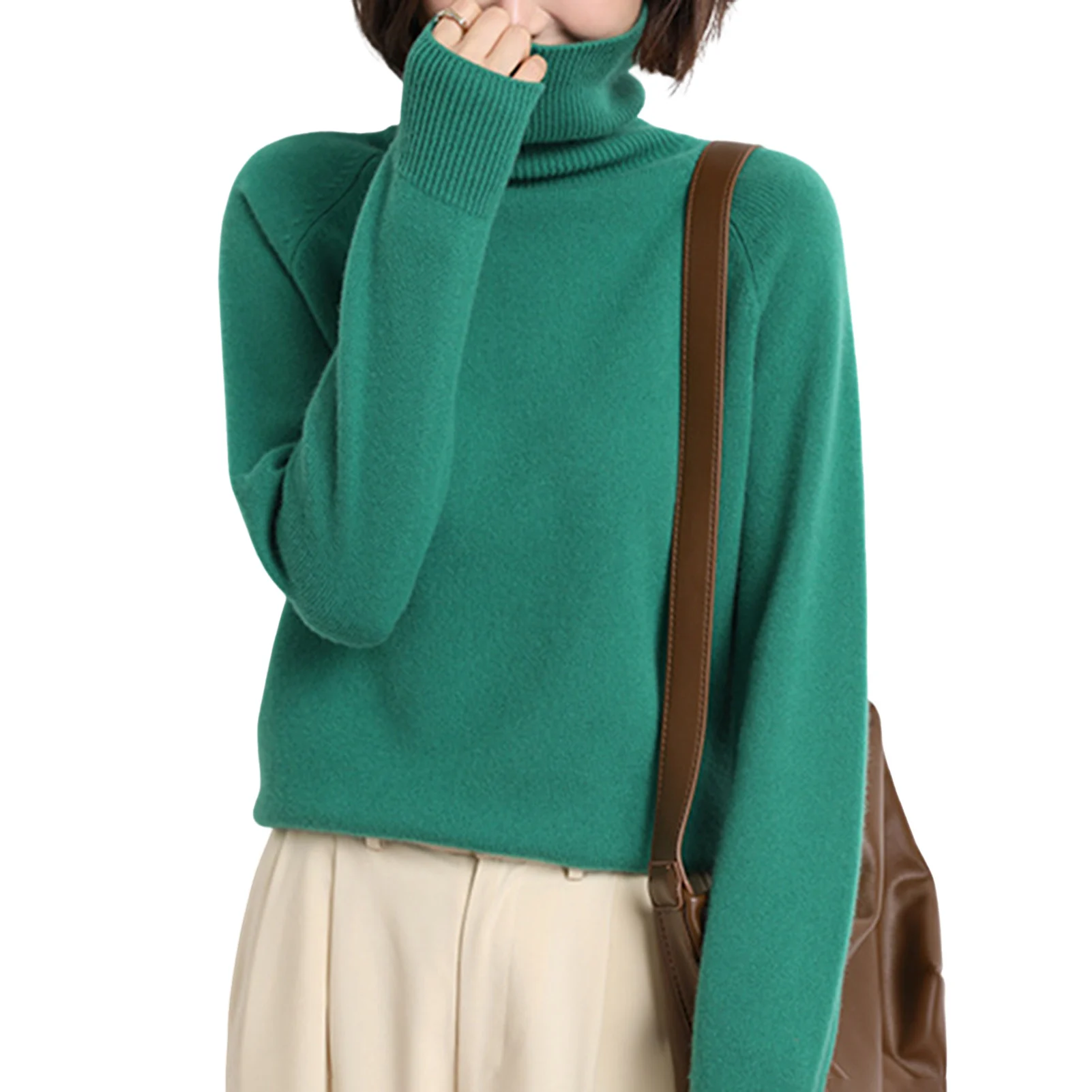 Trendy Turtleneck Sweater Casual Tunic Pullover Sweater Knit Tops Warm Clothes for Winter Cold Weather