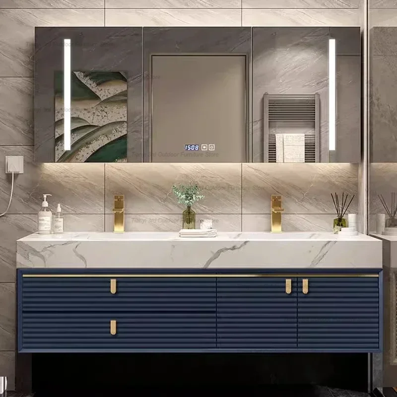 

Modern Luxury Rock Plate Bathroom Cabinets Nordic Wall-mounted Design Smart Mirror Cabinets Fashion Furniture Arredo Bagno FYBC