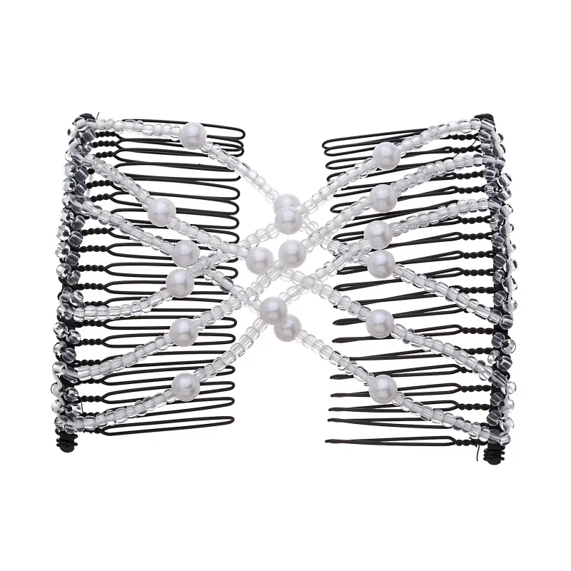 1 قطعة النساء DIY بها بنفسك الشعر مطرز مرونة مشبك شعر دبوس الشعر ماجيك مزدوجة أمشاط حتى دو تصفيفة الشعر كعكة صانع تصفيف أداة ذيل حصان Hairdo