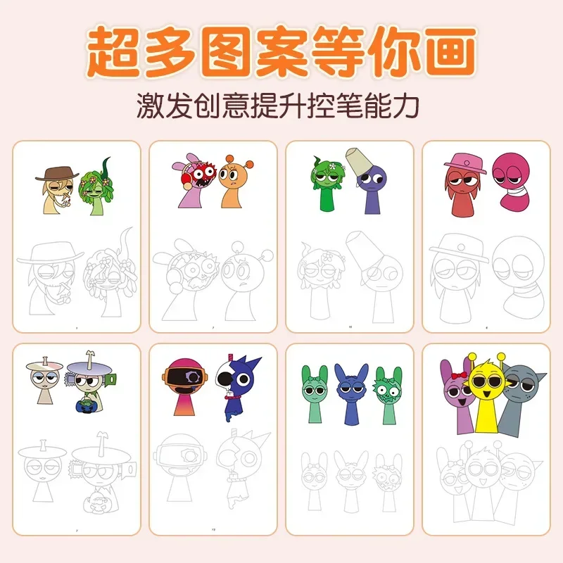 Cartoon Sprunki Coloring Books Anime Game Tracing Figures Kids Coloring Drawings Stationery Books Creative Stick Figures Gift