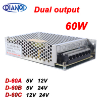 Dual output Switch power supply D-60A 5V4A 12V3A ac dc power suply D-60B 5V3A 24V1.8A ac dc converter D-60C 12V2A 24V1.5A