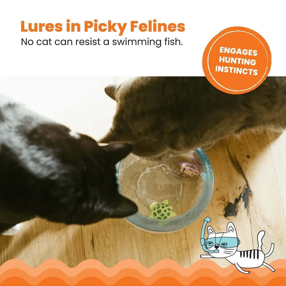 لعبة القط التفاعلية وعاء السمك مع الأسماك السباحة والسلحفاة العائمة للقطط الداخلية التحفيز العظلي واللعب