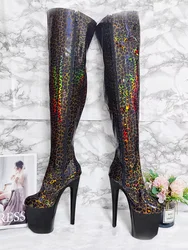 Sexy Big Size High Stripper Heels Leopard Print Exotic Dancer 20cm 8Inch Women Shoes Pole Dance Gladiator Round Toe Gothic Boots