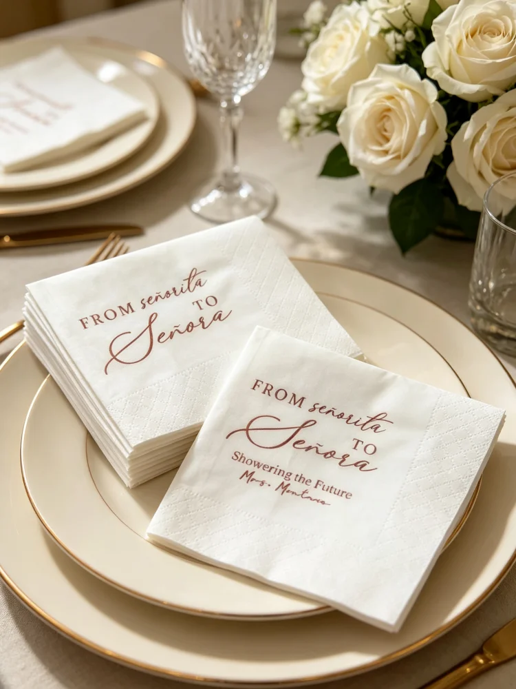Personalized Foil Stamped From Miss To Mrs Bridal Shower Paper Napkins Custom Bride Name Shower Date Disposable Cocktail