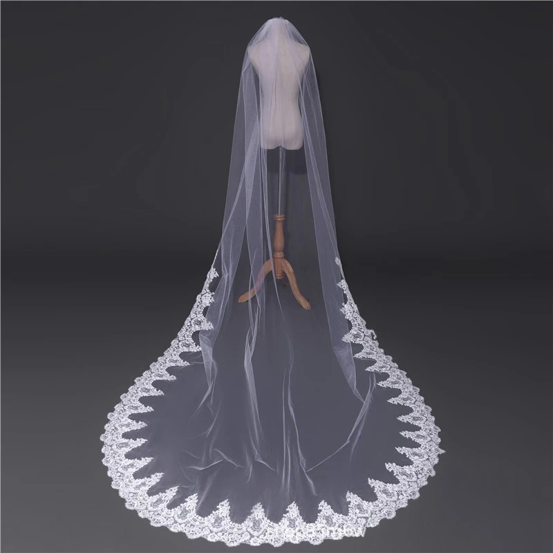 Elegant White Ivory Bride wedding accessories Lace Edge Wedding veil Boda mariage Cheap Bridal veils wianek komunijny boda