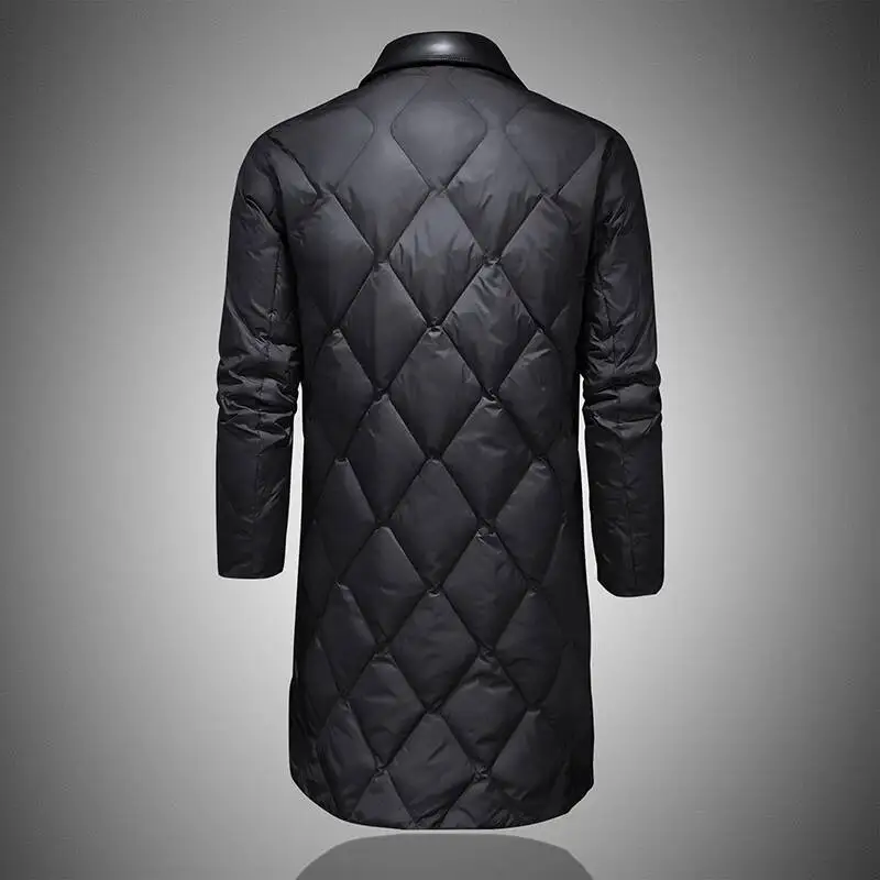 2025 Winter Plaid Duck Down Jacket Top Quality Vintage Down Jacket Clothing Mid-length Long Black Duck Down Coat Kurtka Zimowa