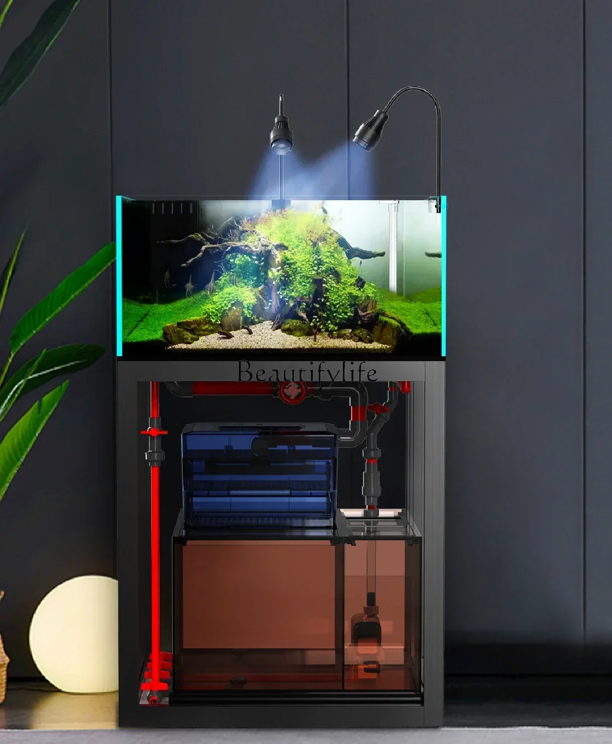 

LD33Fish Tank Aquarium Creative Living Room Medium and Large Bottom Filter Ecology