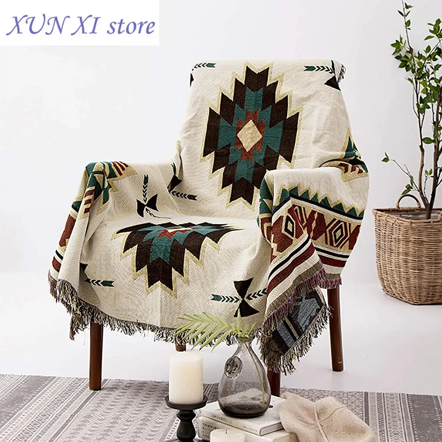 

New Southwestern Throw Blanket Cotton Woven Boho Tassels Cozy Reversible Blanket for Couch Bed Outdoor Beach Travel Camping