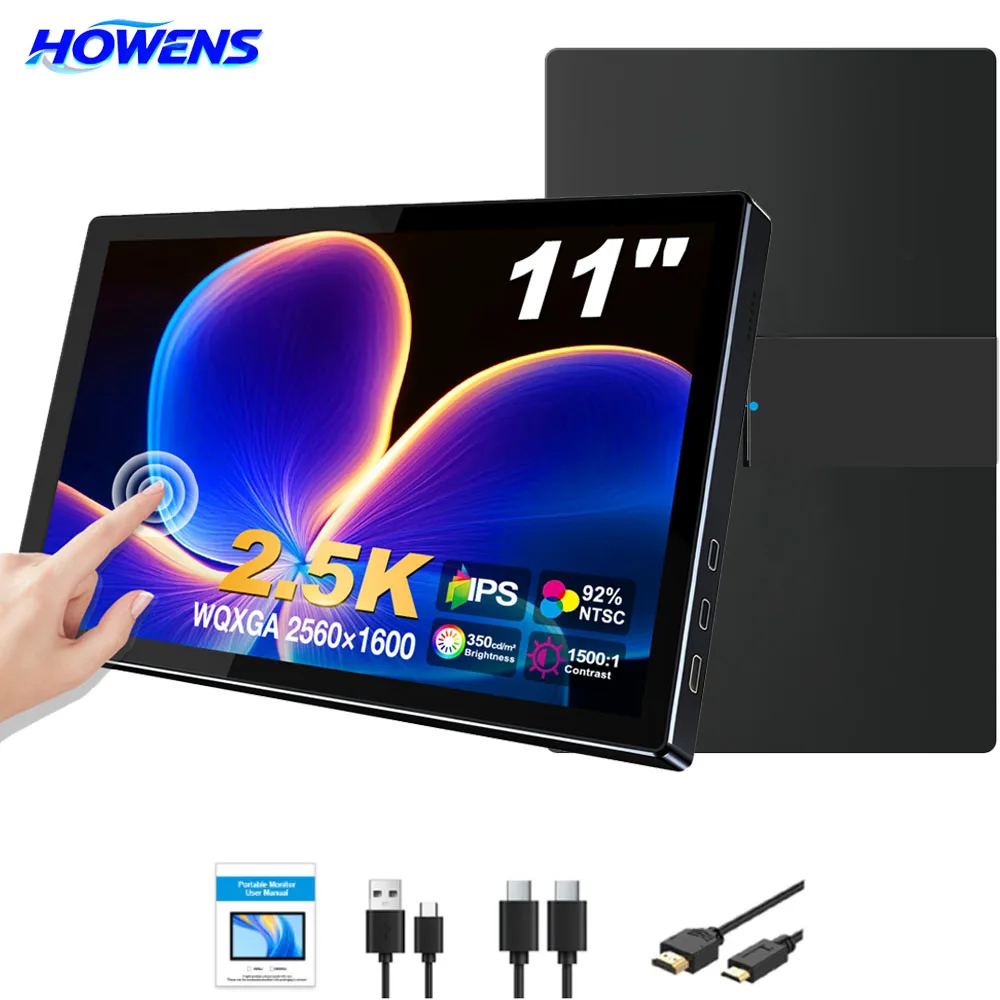 

Портативный сенсорный монитор HOWENS 11 дюймов, 2560x1600P, IPS LCD панель, подставка с отверстием для стилуса, VESA, USB-C, Mini HDMI, мобильный дисплей
