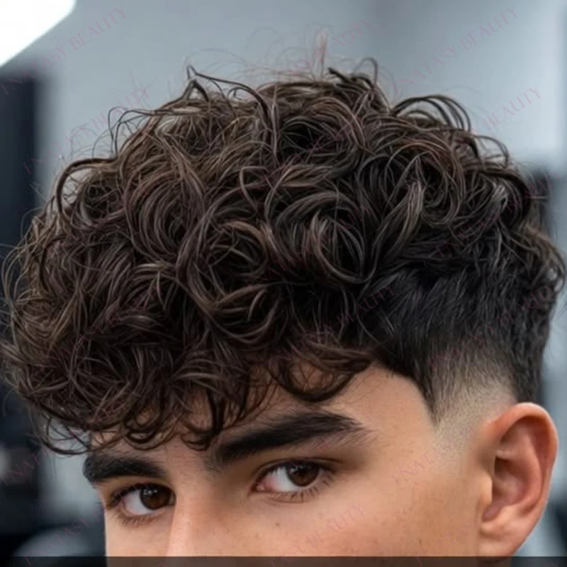 

Undetectable Realistic Hairline Q6 20mm Curly Human Hair Afro Black Man's Toupee Hair Replacement Durable Brown Grey Hairpieces