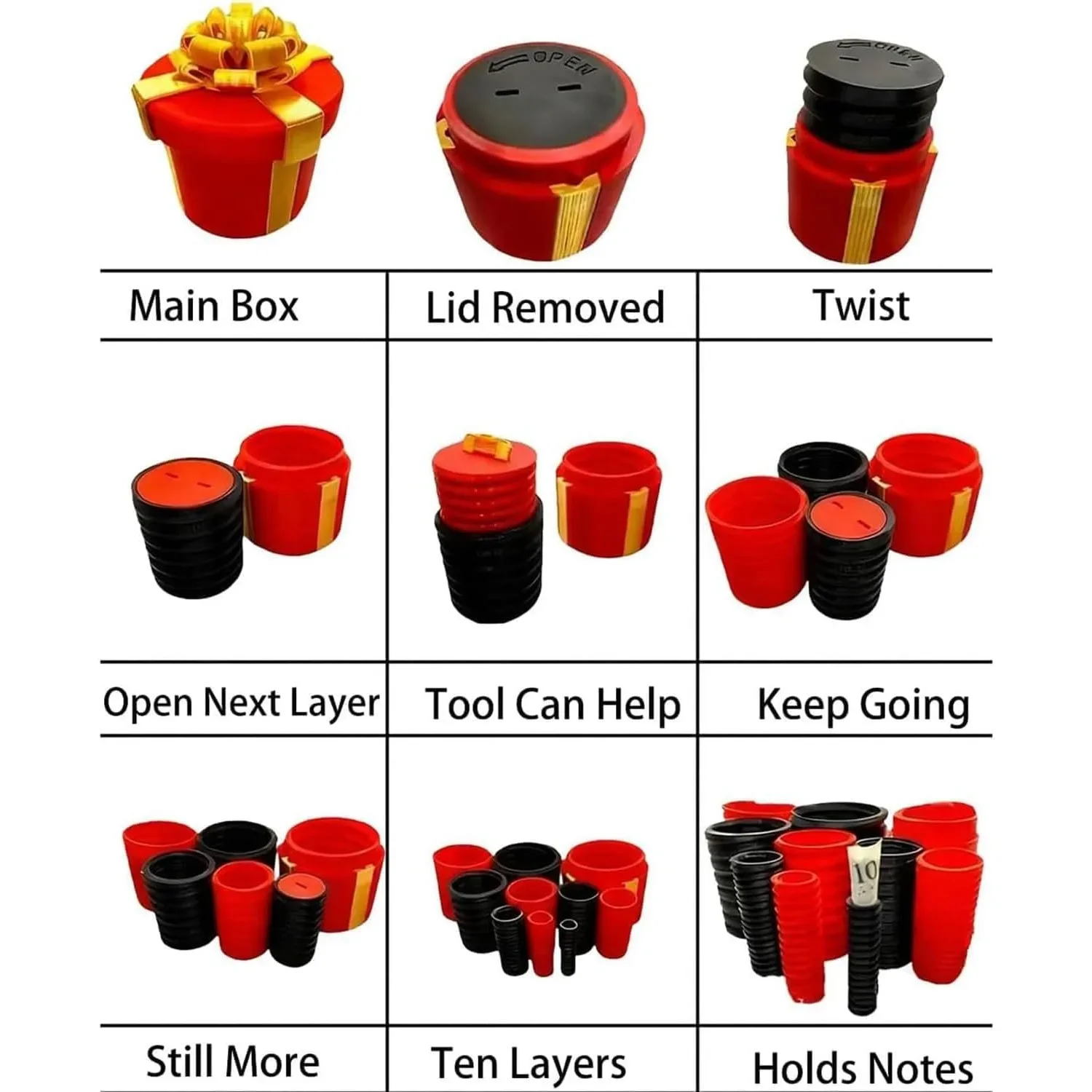 Annoying Nested Screw Gift Box Money Puzzle Box, 10 Layer Reusable Prank Gift Boxes for Birthday, Christmas & Fun Party
