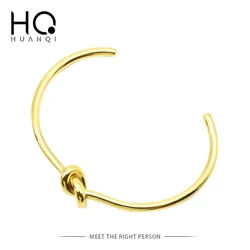 HUANQI 2024 New Design Rose Gold Color Metal Copper Plated Knot Twisted Bracelets for Women Girl Bangle Party Jewelry Gifts