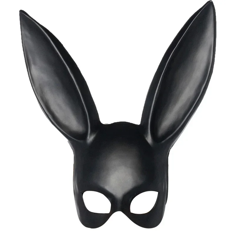 2025 Black White Rabbit Mask Halloween Party Decoration Long Ears  Bunny Mask Cartoon Plastic Half Face Costume Cosplay Masked