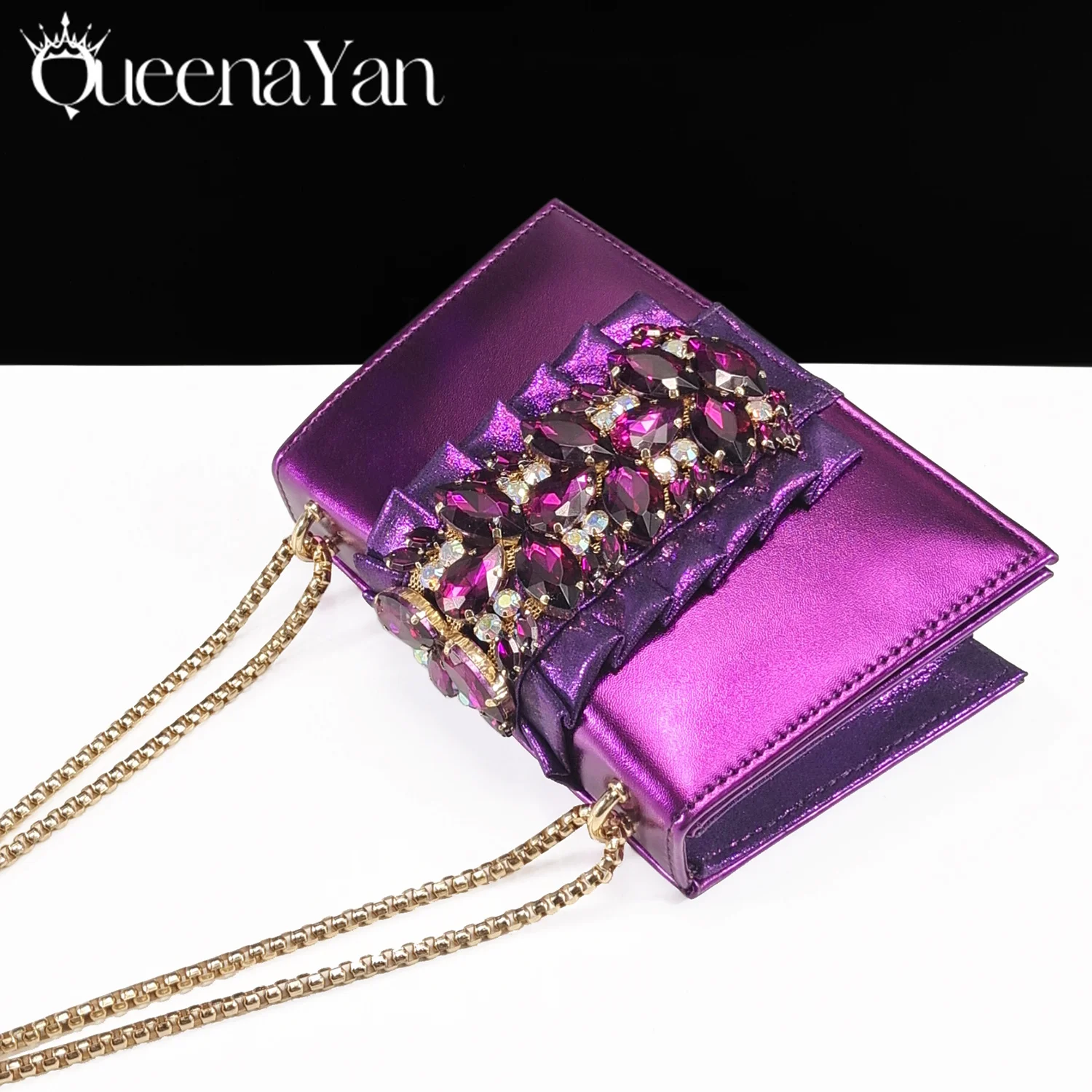 Queena Yan Spot السلع الأنيقة النساء الكعوب الأحذية والحقائب مجموعة الديكور الراين حذاء نسائي بكعب عالٍ OL حقيبة و Shies