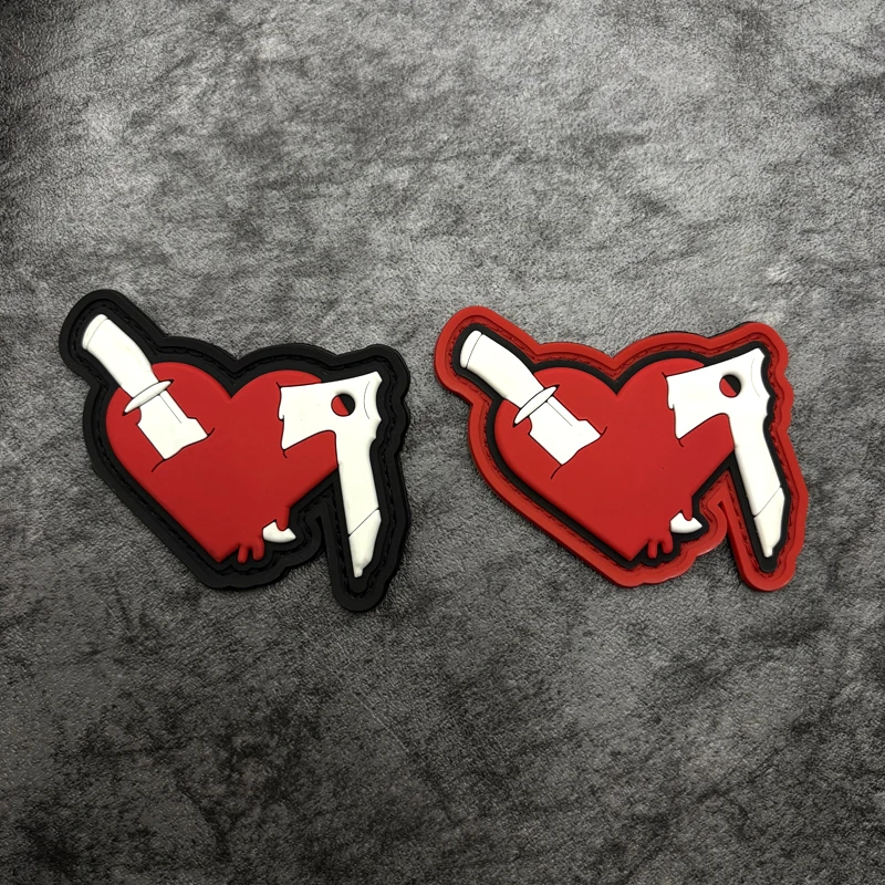 Two-tone heart-shaped knife and axe creative printed armband, comes with a rough side, luminous PVC decal, decorative patch badge for bags, clothing, and accessories
