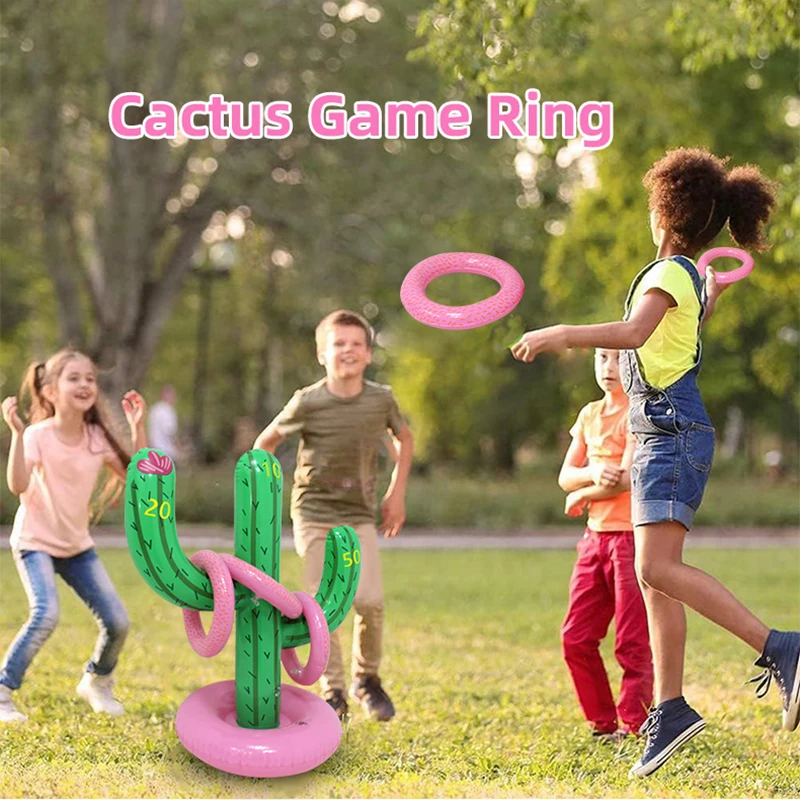 1 Set Inflatable Cactus Ring Toss Swimming Pool Interactive Toys for Kids Adults Outdoor Game Props Party Decorations Supplies
