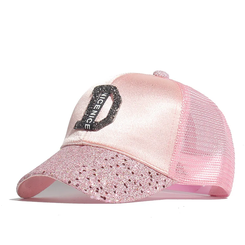 Children Girls Rhinestone Sequin Letter A D Baseball Cap Summer Girl Female Snapback Hip Hop Caps Adjustable Sun Hat