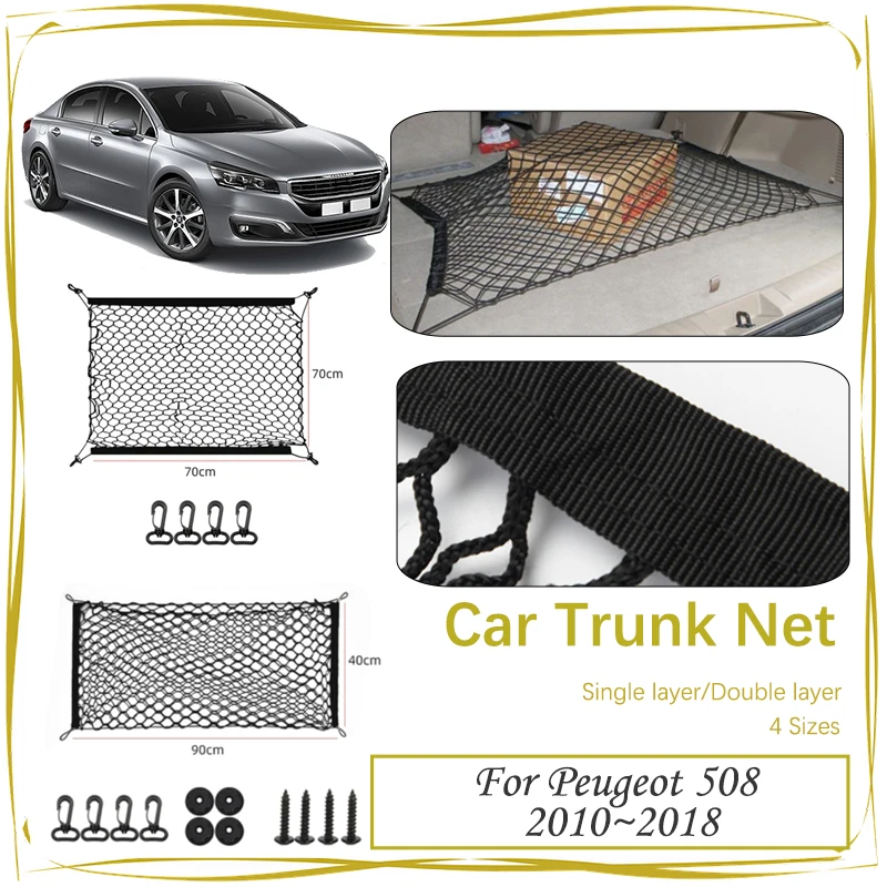 

Car Rear Trunk Net For Peugeot 508 2010~2018 Nylon Elastic Mesh Back Storage Cargo Bag Organizer Gadgets Part Auto Accessories