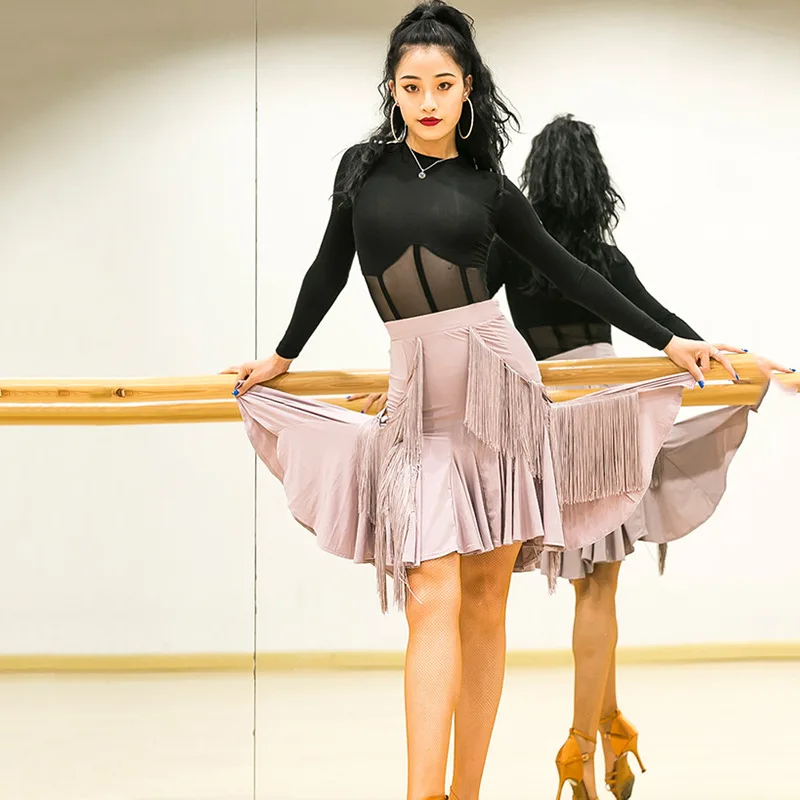 Jupe de danse latine à franges sexy pour femmes, robe à pompons en queue de poisson, olympiques de salle de Rh, Cha Cha, Régions ba Samba, 2024