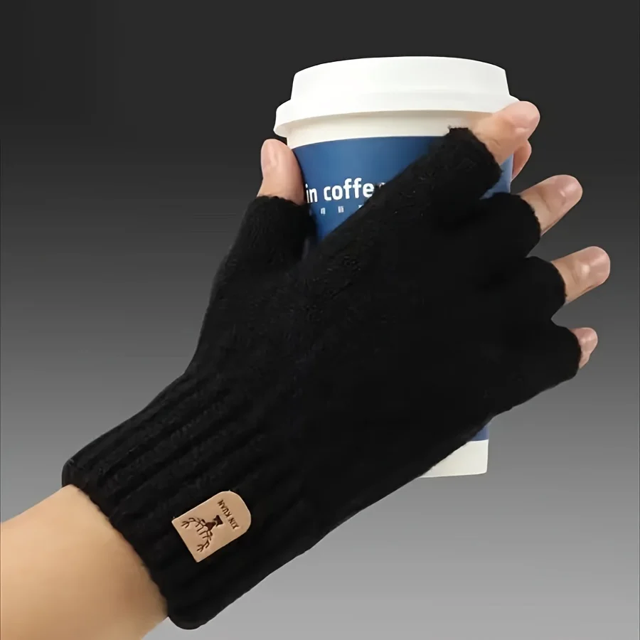 [Customer Favorite] Men's Alpaca-Blend Half-Finger Gloves - Warm, Windproof & Breathable for Outdoor Cycling | Casual Knit Style