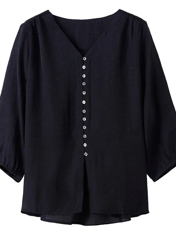 

Spring Summer New plus Size Women's irt V-Ne Open Front 7/8 Bubble Sve Lightweight Loose Concealing Slimming Top