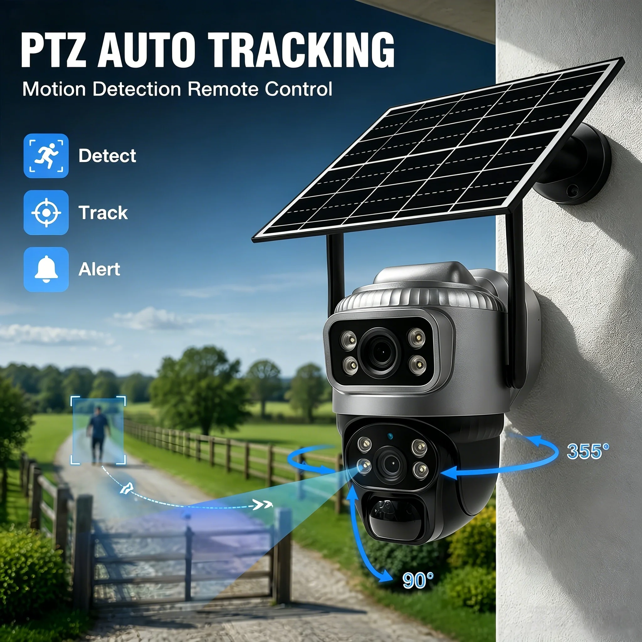 8MP 4K 4G Solar PTZ Security Camera Dual Lens Outdoor - 4G SIM Card, Auto Tracking, Full Color Night Vision, 2-Way Audio, IP66 W view 5