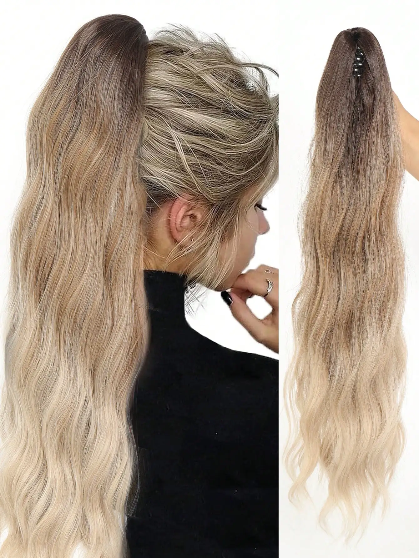 

Aosiwig Synthetic Long Water Wave Ponytail Wavy Ombre Blonde Hair Ponytails Extension For Women Fake False Hairpiece Halloween