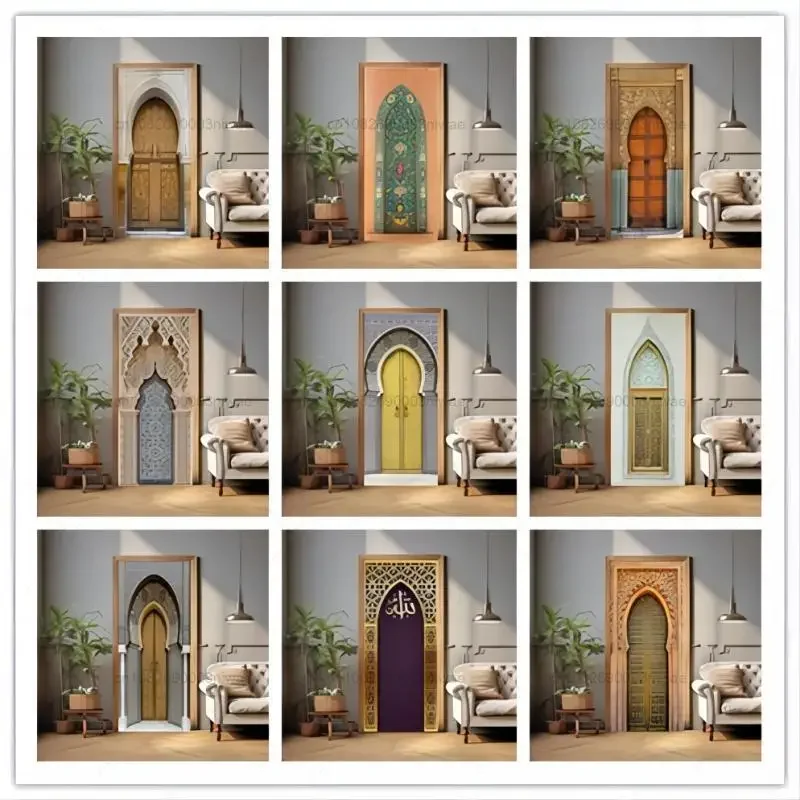 Muslim door stickers, room decoration stickers, 3D door murals, PVC waterproof stickers