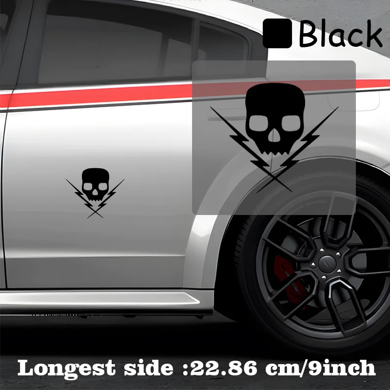 Skull & Cross Lightning Stickers Waterproof Vinyl Decals Black White Yellow Red for Car Motorcycle Decor