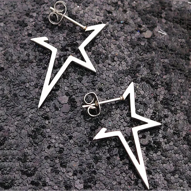 Harajuku Punk Big Star Earring Irregular Hollow Out Alien Metal Pentagram Ear Stud for Women Cool Girl Trend Y2K Jewelry NEW