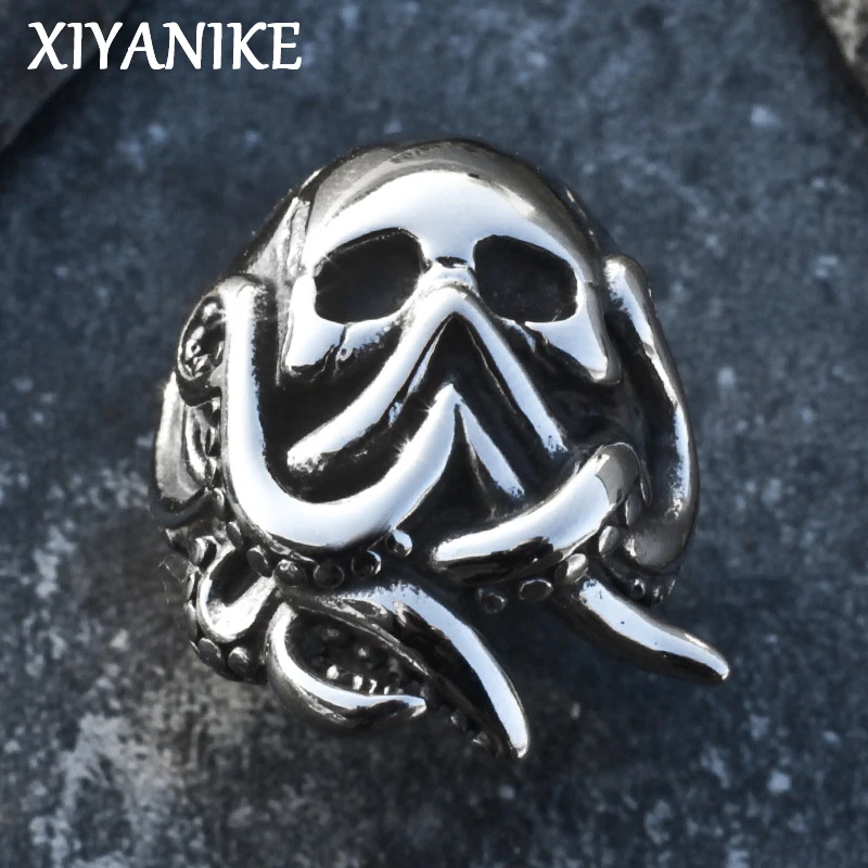 

XIYANIKE Men Women Vintage Thai Silver Goth Octopus Skull Finger Rings Punk Fashion New Jewelry Gift Party Rock anillos mujer