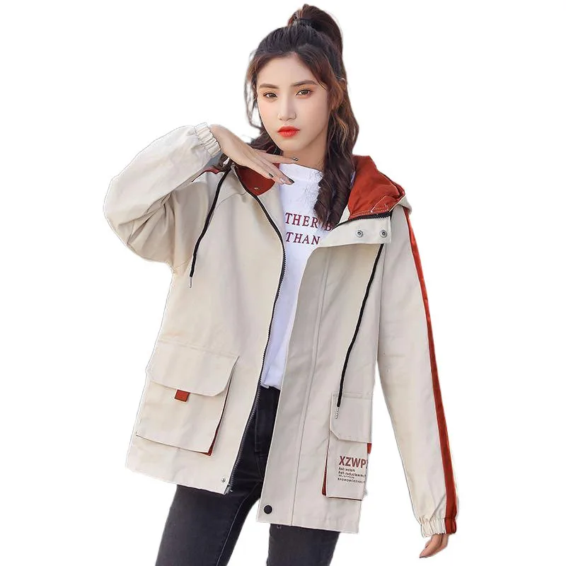 2025 New Women's Spring and Autumn Jacket Korean Style Loose Student Versatile Sports Top Zipper Fashion Hooded Warm and Elegant