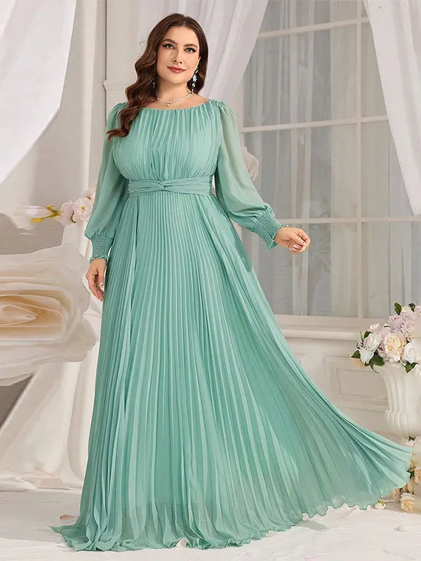 

KYP048 Large Size Pearl antung Dr Independent Station Autumn Winter Long Sve Evening Gown High Waist Thiened Fabric
