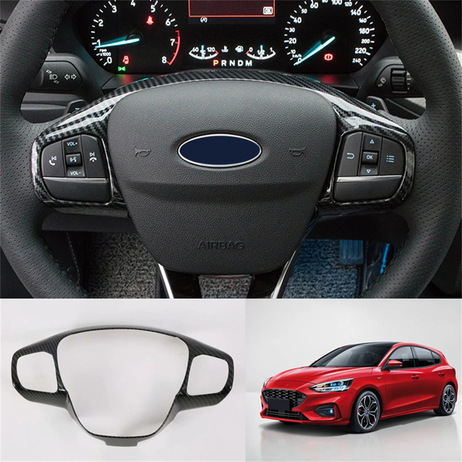 

Чехол на руль для Ford Focus MK4, 2019, 2020, 2021, 2022, 2023, карбоновый черный интерьер, декоративная отделка, ABS, автомобильные аксессуары, 1 шт.
