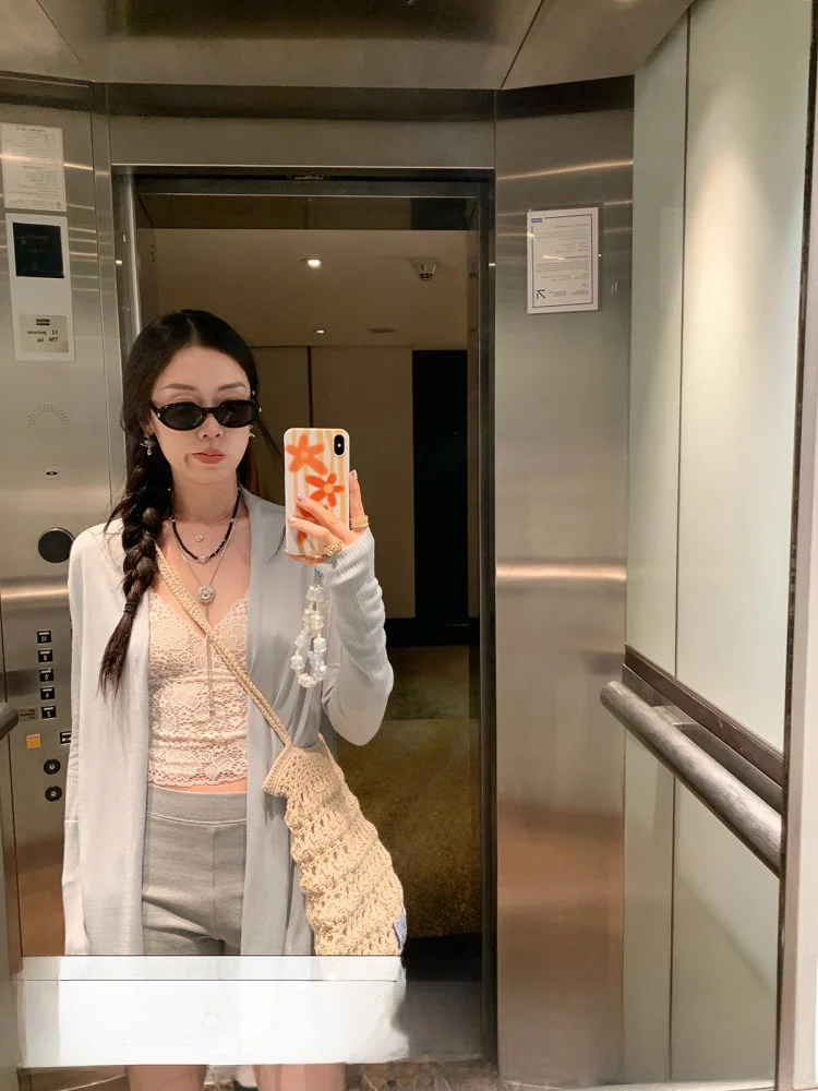 

Женский летний свободный повседневный кардиган Stberry Jump Thin Lenzing Knitted с длинными рукавами в корейском стиле