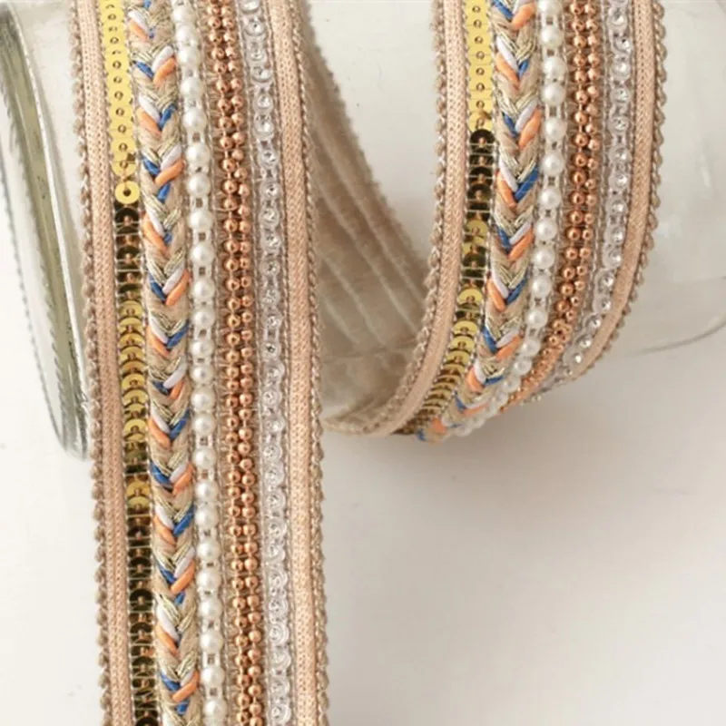 1 Yards Bead Lace Trim Ribbon Embroidery Dress Sequin Fabric Jacquard Decoration Shoes Hat Material