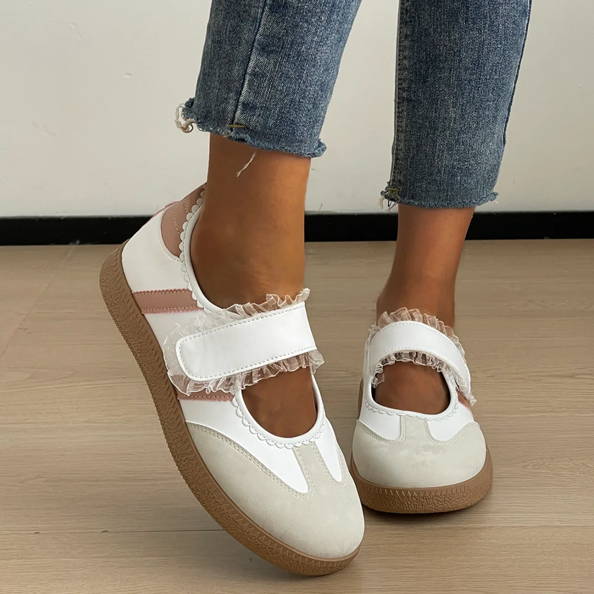 Women's Balletcore Mary Jane Shoes Flats Spring Cute Lace White Soft Soles Shoes Ladies Outdoor Casual Comfort Walking Sneakers