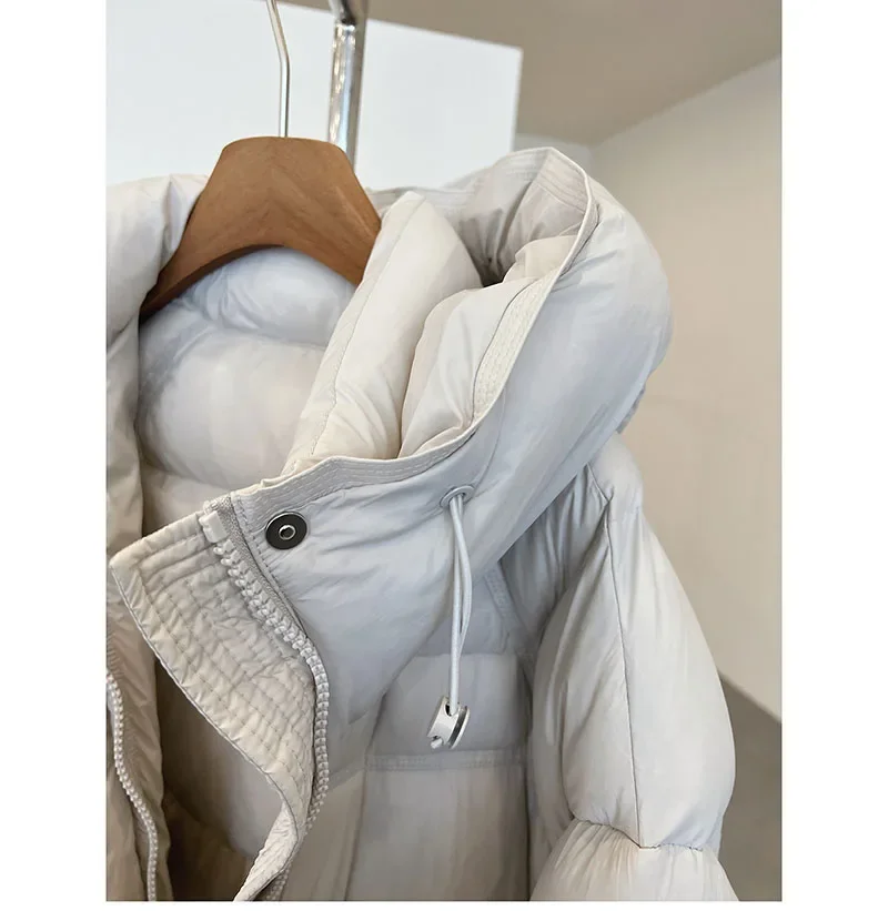 Piumini Parker da donna in piumino d'anatra bianco con cerniera femminile Capispalla caldi e spessi Piumino invernale di media lunghezza con cappuccio opaco solido