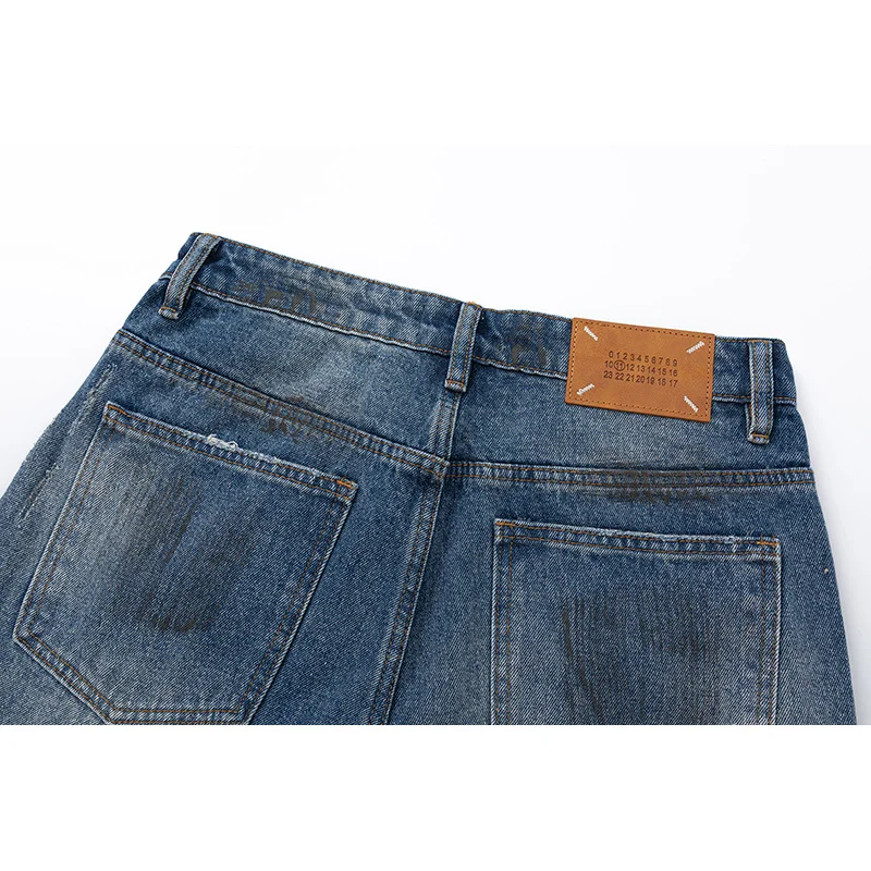 American washed men's jeans high-end personalized hand-painted printing straight loose pants 2024 retro casual men's pants