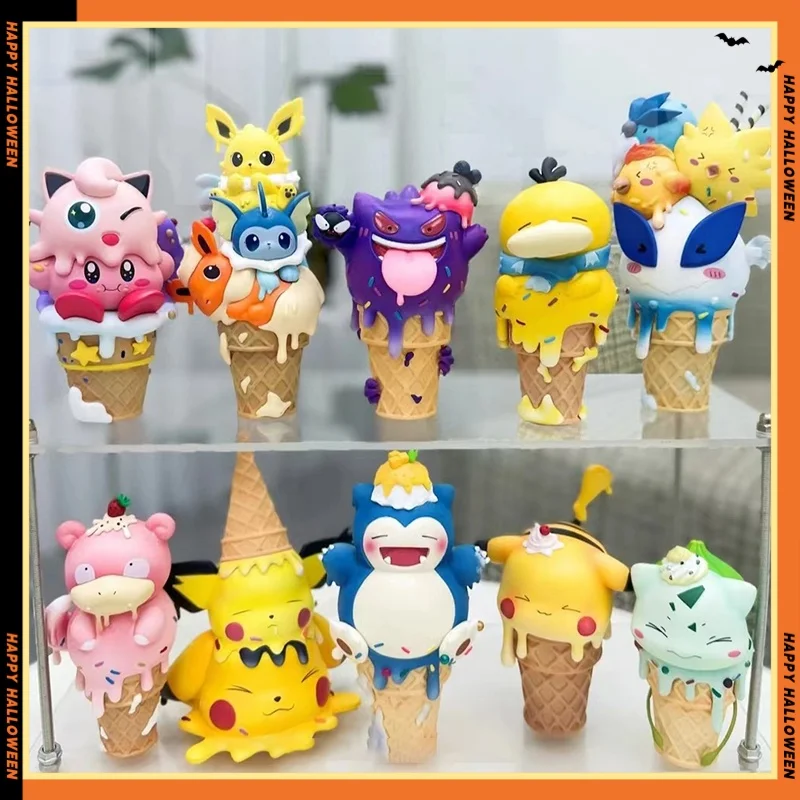 Pokemon Ice Cream Series Anime Figures Pikachu Gengar Slowpoke Bulbasaur Psyduck Cartoon Action Figures Model Doll Toys Gifts