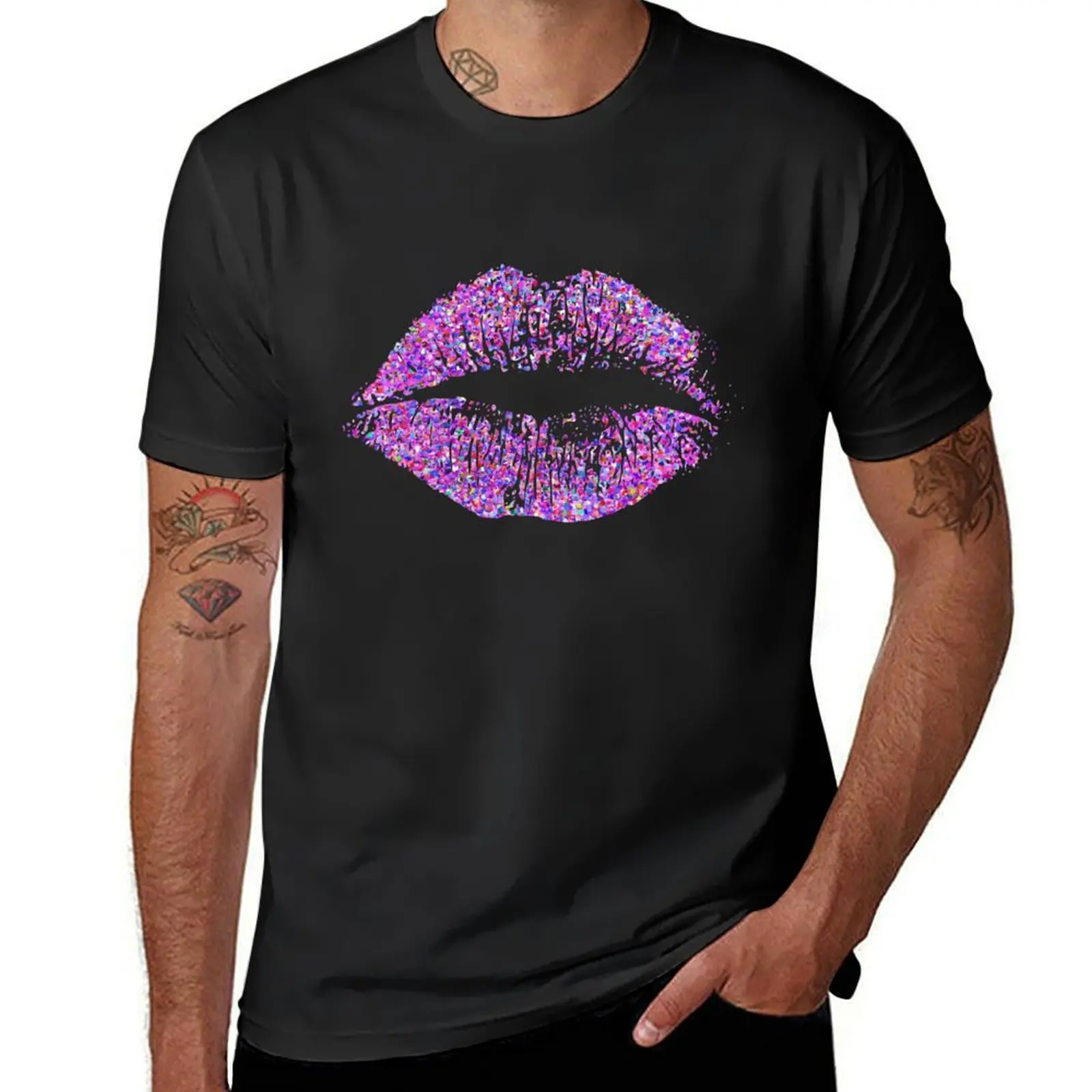 

Stylish Multicolor Grit Glitter Lips #12 T-Shirt boys whites korean fashion customs shirts graphic tees plain white t shirts men