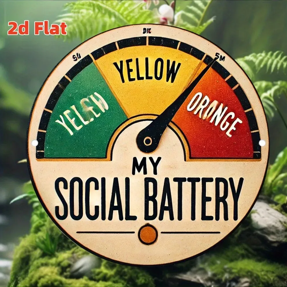My Social Battery Humorous Yellow Orange Tin Metal Signs Home Décor 8x8
