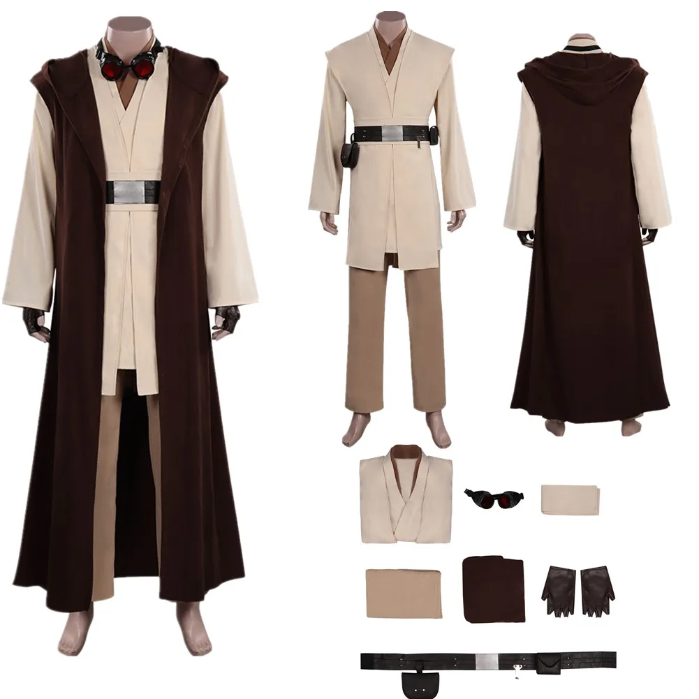 

Adult Obi Wan Cosplay Costume Men Role Play Coat Jedi Uniform Movie Space Battle Outfits Halloween Fantasy Carnival Party Suit