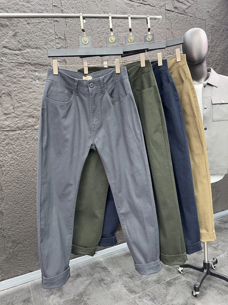 

Svip мужские прямые брюки из эластичного чистого хлопка, удобные осенние повседневные брюки, модные городские брюки с вырезом ножа