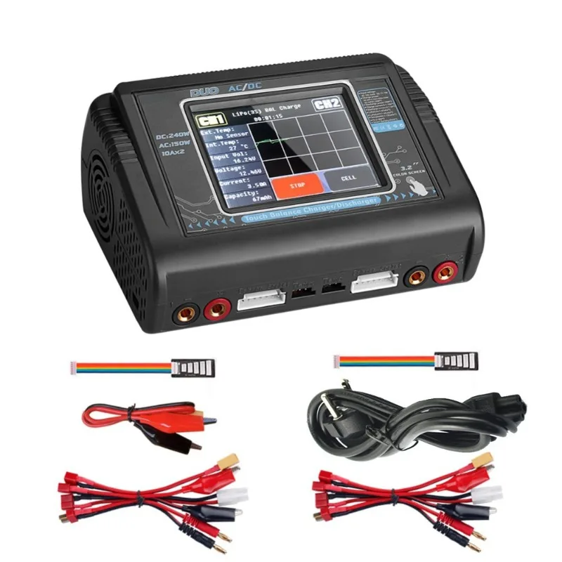 

Dual Channel Touch Screen Lipo Balance Chargers Discharger for RC Models T240 High Power Battery Charger AC150W DC 240W 10A