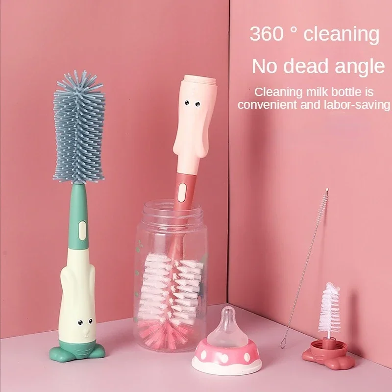 Handheld 360 Degree Rotation Soft Head Bottle Cleaning Brush Baby Bottle Brush Set Water Bottle Cleaner Cup Cleaning Tool